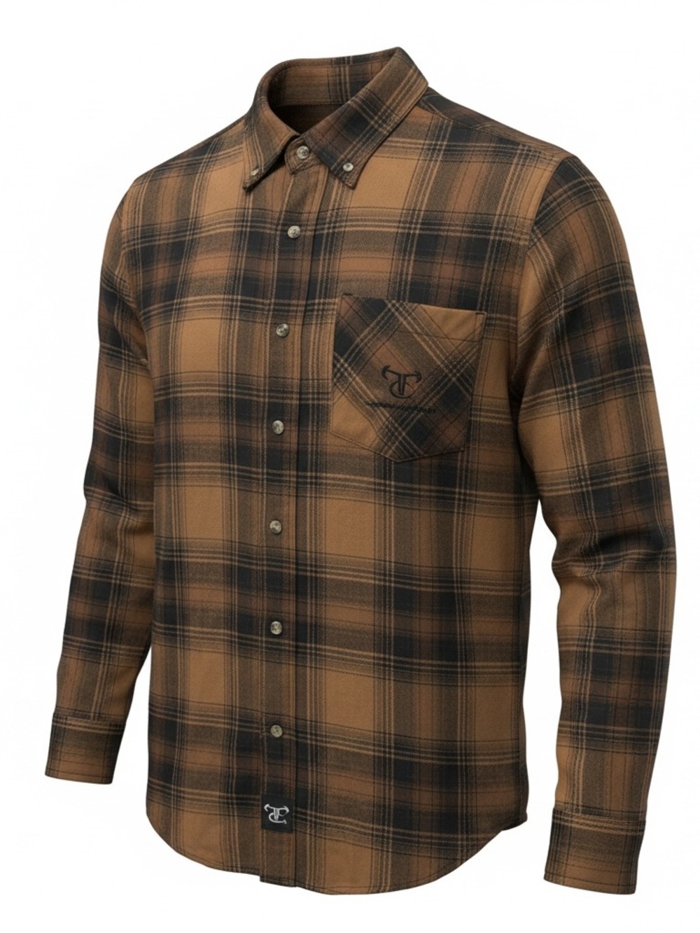 Men's Tan & Black Plaid Button-Down Shirt - Casual Long Sleeve